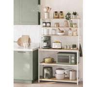 Vasagle Kitchen Storage Rack, Coffee Bar, Total 6 Shelves And 6 Hooks, For Microwave,industrial, Oak Colour And White