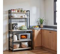 Vasagle Kitchen Storage Rack With Power Outlet, Coffee Bar, Baker's Rack, With Metal Wire Panel, 14 Hooks, Steel Frame