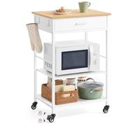 VASAGLE Kitchen Trolley on Wheels, Small Kitchen Island, 60 x 45 x 90 cm | Mobile Storage Trolley, Microwave Stand, with Worktop and Drawer, Matte White and Oak Beige, BARNET Collection KKI007Y01
