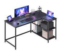 VASAGLE L Shaped Corner Desk, Computer Gaming Desk with Storage, Reversible Height-Adjustable Shelves, for Home Office, 120 x 80 cm, Ebony Black LWD13