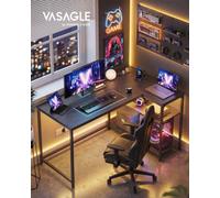 Vasagle L Shaped Corner Desk, Computer Gaming Desk With Storage, Reversible Height-Adjustable Shelves, Ebony Black