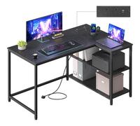 VASAGLE L Shaped Corner Desk, Computer Gaming Desk with Storage, Reversible Height-Adjustable Shelves, for Home Office
