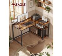 Vasagle L Shaped Corner Desk, Computer Gaming Desk With Storage, Reversible Height-Adjustable Shelves