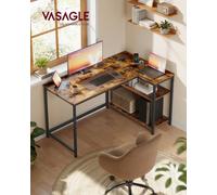 Vasagle L Shaped Corner Desk, Computer Gaming Desk With Storage, Reversible Height-Adjustable Shelves