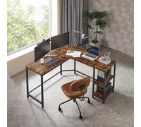 VASAGLE L-Shaped Corner Gaming Desk with 2 Storage Shelves Space Saving in Brown VASAGLE Brown