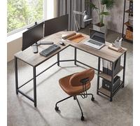 VASAGLE L-Shaped Corner Gaming Desk with 2 Storage Shelves Space Saving in Fawn VASAGLE Fawn