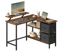VASAGLE L-Shaped Desk with 2 Spacious Drawers, Gaming Desk with Monitor Stand, Corner Desk, Computer Desk with Adjustable Storage Shelf, for Home