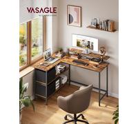 Vasagle L-Shaped Gaming Desk Desk With Monitor Stand, Drawers, Adjustable Shelf, Rustic Brown