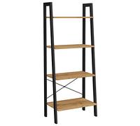 VASAGLE Ladder Shelf, 4-Tier Bookshelf, Bookcase, for Living Room, Bedroom, Kitchen, Home Office, Industrial Style, Steel Frame, Honey Brown and Black LLS044B05