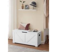 VASAGLE Large Farmhouse Storage Bench Blanket Box Safety Hinges Chest in White VASAGLE White