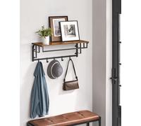 VASAGLE Large Wall Mounted Coat Rack with 5 Hooks Hanging Rail in Brown VASAGLE Brown