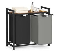 VASAGLE Laundry Basket, 2-Compartment Laundry Hamper, Pull-Out and Removable Liner Bags, Clothes Sorter, Shelf, Metal Frame, 2 x 46 L, 73 x 33 x 72 cm, Bicolor and Rustic Brown BLH201X01
