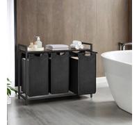 Songmics Vasagle Laundry Basket, 3-Compartment Laundry Hamper, Pull-Out And Removable Laundry Bags, Laundry Sorter, Shelf, Metal Frame