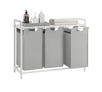 VASAGLE Laundry Basket, 3-Compartment Laundry Hamper, Pull-Out and Removable Liner Bags, Clothes Sorter, Shelf, Metal Frame, 3 x 40 L, 92.5 x 33 x 72 cm, Dove Grey and Matte White BLH301W03
