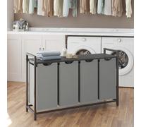 Vasagle Laundry Basket, 4-Compartment Laundry Hamper, Pull-Out And Removable Laundry Bags, Laundry Sorter, Shelf, Metal Frame