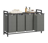 VASAGLE Laundry Basket, 4-Compartment Laundry Hamper, Pull-Out and Removable Liner Bags, Clothes Sorter, Shelf, Metal Frame, 4 x 40 L, 116 x 33 x 72 cm, Slate Grey and Charcoal Grey BLH401G01