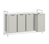VASAGLE Laundry Basket, 4-Compartment Laundry Hamper, Pull-Out and Removable Liner Bags, Clothes Sorter, Shelf, Metal Frame, 4 x 40 L, 116 x 33 x 72 cm, Cream White and Matte White BLH401W01