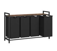 VASAGLE Laundry Basket, 4-Compartment Laundry Hamper, Pull-Out and Removable Laundry Bags, Laundry Sorter, Shelf, Metal Frame, 4 x 40L, 116 x 33 x 72 cm, Rustic Brown and Black BLH401B01