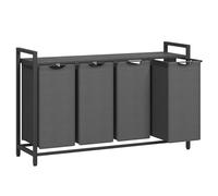 VASAGLE Laundry Basket, 4-Compartment Laundry Hamper, Pull-Out and Removable Liner Bags, Clothes Sorter, Shelf, Metal Frame, 4 x 40 L, 116 x 33 x 72 cm, Slate Grey and Charcoal Grey BLH401G01