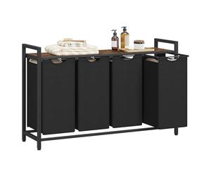 VASAGLE Laundry Basket, 4-Compartment Laundry Hamper, Pull-Out and Removable Liner Bags, Clothes Sorter, Shelf, Metal Frame, 4 x 40 L, 116 x 33 x 72 cm, Ink Black and Rustic Brown BLH401B01