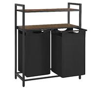 VASAGLE Laundry Basket, Laundry Hamper, Laundry Sorter with 2 Pull-Out and Removable Bags, 2 Shelves, 46L Capacity per Bag, for Laundry Room, Rustic Brown and Black BLH211B01