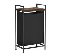 VASAGLE Laundry Basket, Laundry Hamper, Pull-Out and Removable Liner Bag, Shelf, Metal Frame, 47 L, 42 x 28 x 75 cm, Ink Black and Rustic Brown BLH001B01