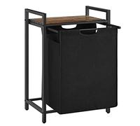 VASAGLE Laundry Basket, Laundry Hamper, Pull-Out and Removable Liner Bag, Shelf, Metal Frame, 65 L, 50 x 33 x 72 cm, Ink Black and Rustic Brown BLH101B01