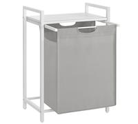 VASAGLE Laundry Basket, Laundry Hamper, Pull-Out and Removable Liner Bag, Shelf, Metal Frame, 65 L, 50 x 33 x 72 cm, Dove Grey and Matte White BLH101W03