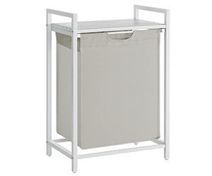 VASAGLE Laundry Basket, Laundry Hamper, Pull-Out and Removable Liner Bag, Shelf, Metal Frame, 65 L, 50 x 33 x 72 cm, Cream White and Matte White BLH101W01