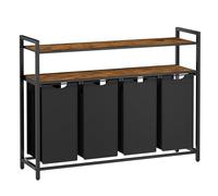 VASAGLE Laundry Basket, Laundry Hamper with 4 Pull-Out and Removable Laundry Bags, 2 Shelves, 4 x 40 L, for Laundry Room, Rustic Brown and Black BLH214B01
