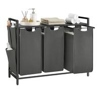 VASAGLE Laundry Basket, 3-Compartment Laundry Hamper, Pull-Out and Removable Liner Bags, Clothes Sorter, Shelf, Metal Frame, 3 x 40 L, 92.5 x 33 x 72 cm, Slate Grey and Charcoal Grey BLH301G01