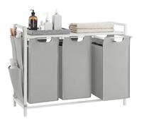 VASAGLE Laundry Basket, Shelf, Metal Frame, 120 L, 87.7 x 33 x 72 cm | Laundry Hamper Sorter, Pull-Out and Removable Laundry Bags, Dove Grey and Cloud White, Brenta Collection BLH301GD66