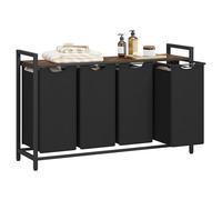 VASAGLE Laundry Basket, Shelf, Metal Frame, 160 L, 115.6 x 33 x 72.5 cm | Laundry Hamper Sorter, 4 Pull-Out and Removable Bags, Ink Black and Rustic Brown, Brenta Collection BLH401B01