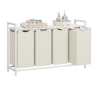 VASAGLE Laundry Basket, Shelf, Metal Frame, 160 L, 115.6 x 33 x 72.5 cm | Laundry Hamper Sorter, Pull-Out and Removable Laundry Bags, Cream White and Cloud White, Brenta Collection BLH401W01