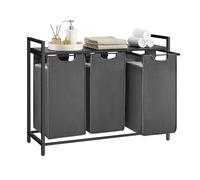 VASAGLE Laundry Basket, 3-Compartment Laundry Hamper, Pull-Out and Removable Liner Bags, Clothes Sorter, Shelf, Metal Frame, 3 x 40 L, 92.5 x 33 x 72 cm, Slate Grey and Charcoal Grey BLH301G01