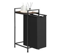 VASAGLE Laundry Basket, Laundry Hamper, Pull-Out and Removable Liner Bag, Shelf, Metal Frame, 47 L, 42 x 28 x 75 cm, Ink Black and Rustic Brown BLH001B01
