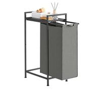 VASAGLE Laundry Basket, Laundry Hamper, Pull-Out and Removable Liner Bag, Shelf, Metal Frame, 47 L, 42 x 28 x 75 cm, Slate Grey and Charcoal Grey BLH001G01
