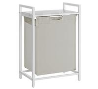 VASAGLE Laundry Basket, Laundry Hamper, Pull-Out and Removable Liner Bag, Shelf, Metal Frame, 65 L, 50 x 33 x 72 cm, Cream White and Matte White BLH101W01