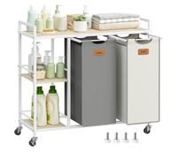 VASAGLE Laundry Basket, with 2 Compartments, 87x33x80.5cm, Dove Grey and Cream White