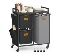 VASAGLE Laundry Basket, with 3 Compartments, 68.6x33x80.5cm, Ink Black and Dove Grey
