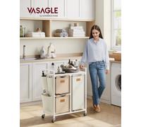 Vasagle Laundry Hamper With 3 Compartments, 100 L Laundry Sorter, Rolling Laundry Cart With Shelves