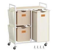 VASAGLE Laundry Basket, with 3 Compartments, 68.6x33x80.5cm, Camel Brown and Cream White