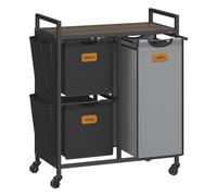 VASAGLE Laundry Hamper with 3 Compartments 26.4 Gal. (100 L) Laundry Sorter Rolling Laundry Cart with Shelves Small Side Pockets 6 Labels Chestnu