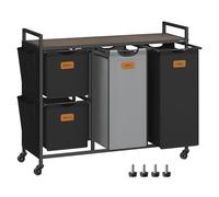 150 L Laundry Hamper with 4 Compartments, Chestnut Brown + Ink Black + Dove Grey