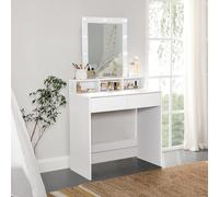 VASAGLE LED Vanity Table Adjustable Brightness Mirror 2 Drawers 3 Slots in White VASAGLE White