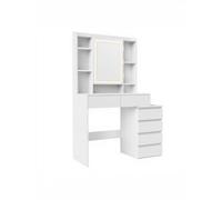 Vasagle Makeup Desk With Lighed Mirror, Dressing Table With Adjustable Shelves, 40 X 98.3 X 145 Cm, White