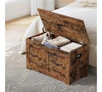 VASAGLE Medium Rustic Storage Chest Blanket Box Safety Hinges Bench in Brown VASAGLE Brown