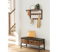 VASAGLE Medium Wall-Mounted Coat Rack Shelf 10 Removable Hooks Clothes Rail in Brown VASAGLE Brown