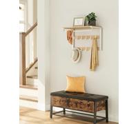 VASAGLE Medium Wall-Mounted Coat Rack Shelf 10 Removable Hooks Clothes Rail in Natural VASAGLE Natural