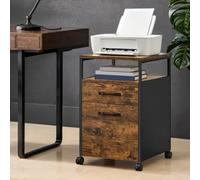 Vasagle Mobile File Cabinet With 2 Drawers, Open Shelf, Steel Frame, Rustic Brown And Ink Black